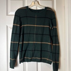Ann Taylor Forest Green Plaid Crewneck Sweater